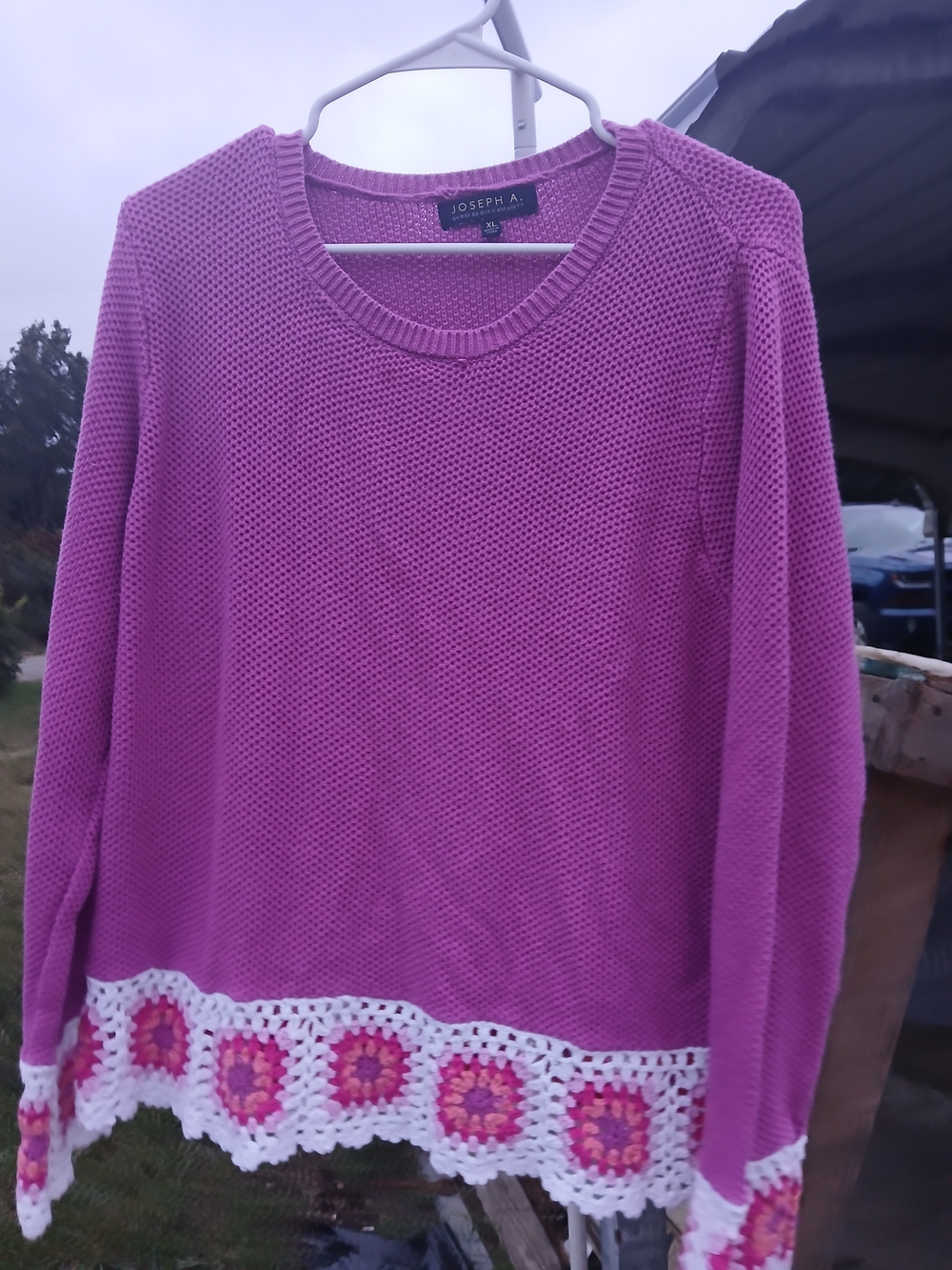 Joseph Women's Magenta Knit Sweater with Crochet Hem
